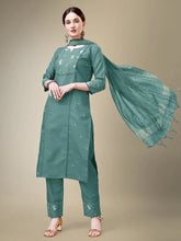 Women Kurta Pant Dupatta Set-TEAL1115